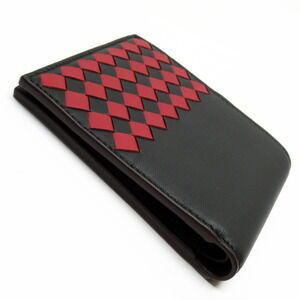 Bottega Veneta Leather Red Wallet Black fold Bi